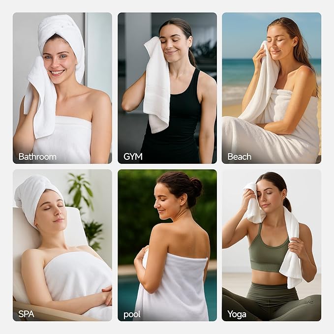 REDKISS 2 Pack 70"x35" Extra Large Cotton Bath Sheets - Soft Quick-Drying, Full Coverage for Tall or Plus Size Body Shower Towels for Bathroom, Pool & Yoga, Lightweight & Absorbent, White