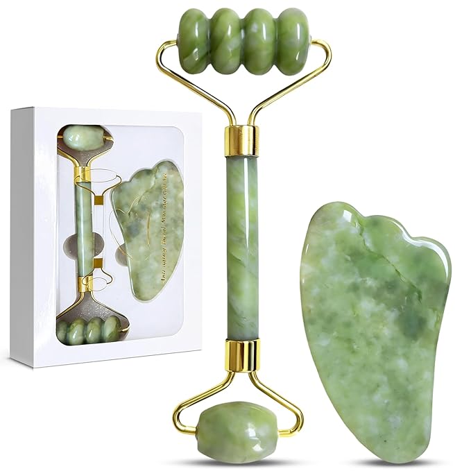 Gua Sha Facial Tools Face Roller and Gua Sha Set for Puffiness and Redness Reducing Skin Care Routine, Jade Roller Face Tools Self Care Gift for Men Women