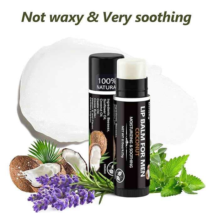 10 Pack Lip Balm for Men,Hydrating Natural Chapstick Bulk Vitamin E and Beeswax - 5 Flavors Chapstick for Men Gift,Peppermint,Coconut,Vanilla,Lavender & Unscent