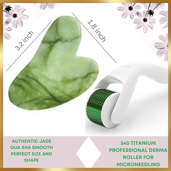 100% Authentic Jade Roller and Gua Sha Set for face I Microneedle I Facial Tools I Real Guasha I Premium Quality I Mother's Day Gift for wife