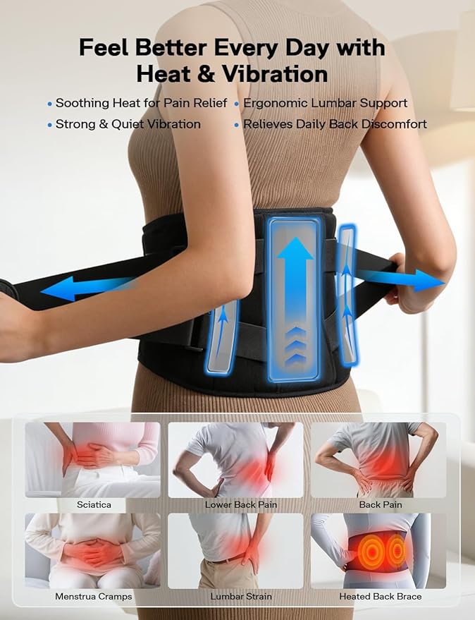 10000mAh Cordless Heating Pad with Massager for Back Pain Relief, 50-67" Lower Back Massager with 3 Heat &Timer, 5 Vibration Portable Heating Pad for Cramps, Birthday Gift for Women Men Mother