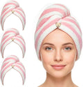 3 Pack Microfiber Hair Towel Wrap for Women, Fast Drying Hair Turban with Button, Anti-Frizz Large Hair Towel for All Hair Styles, Soft & Absorbent Hair Drying Towel