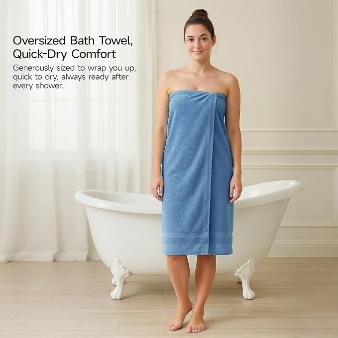 REDKISS 100% Cotton Bath Towels Set of 2, Extra Large Bath Sheets 35 X 70 Inches, Super Soft, Highly Absorbent & Quick Dry Shower Towels for Bathroom, Gym, Spa, Pool & Hotel, Dark Blue