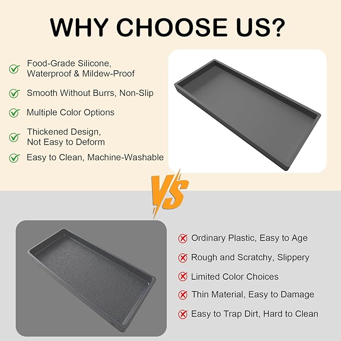 Bathroom Vanity Tray, Silicone 11.8 x 5 Inch Bathroom Counter Tray Decor, Extra-Large Bathroom Trays Holders and Organizers for Toilet Top, Dresser, Waterproof Decorative Tray, Grey