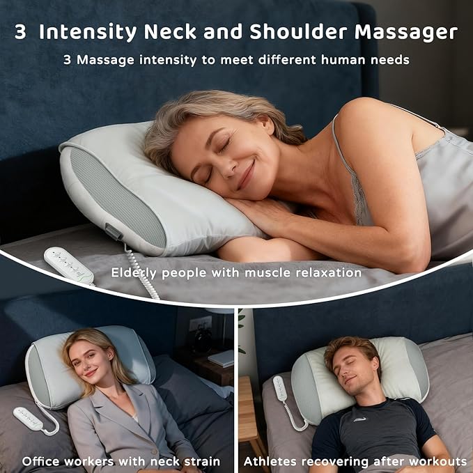 Zenopax Neck Massager for Pain Relief Deep Tissue, Cordless & Rechargeable Neck and Shoulder Massager with Heat,3 Modes & Intensities & Heatings 4D Sleeping Kneading Pillow,Gift for Women Men