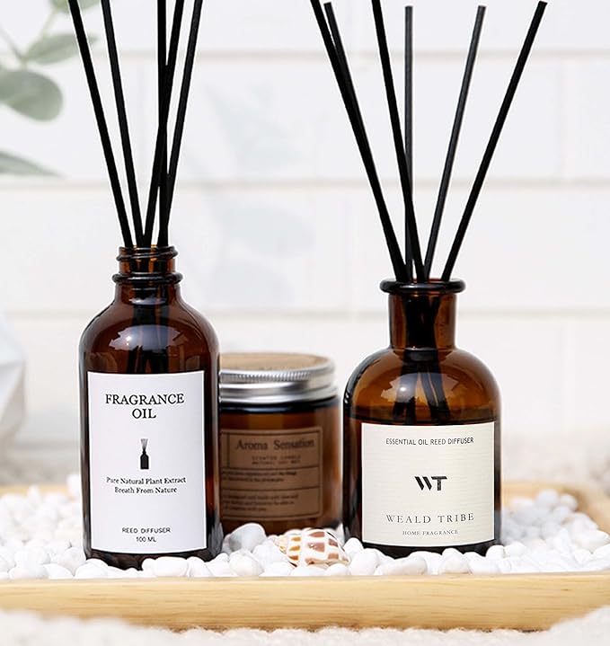 WEALD TRIBE Bamboo Scent Flower Reed Diffuser Set for Bathroom Air Fresheners, Oil Diffuser Sticks | 4.0 fl oz Home Fragrance with Sticks Defusers | House Bedroom Office Shelf Decor