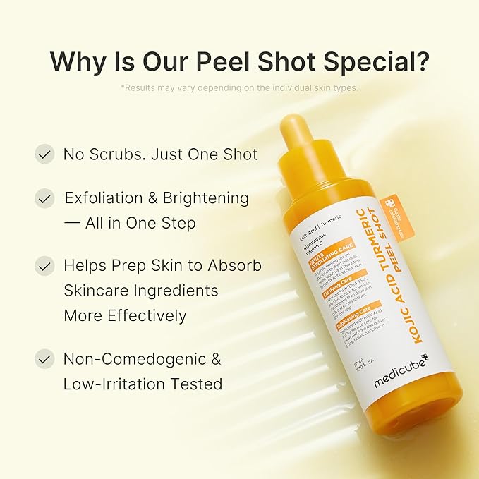 medicube Peel Shot with Kojic Acid Turmeric | Reset in One Step | Gentle Exfoliating Serum with BHA, LHA, PHA for Dead Skin Cells, Blackheads, Excess Sebum | For Dull, Rough, Troubled Skin | 2.7 fl.oz