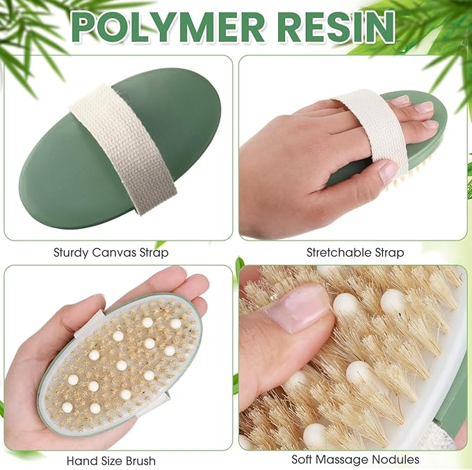 Gejoy 10 Pcs Dry Brushing Body Brush for Lymphatic Drainage Exfoliating Brush with Massage Nodule Dry Skin Body Scrubber Cellulite Shower Circulation Dead Exfoliator (4.92 x 2.56 Inches,Sage Green)