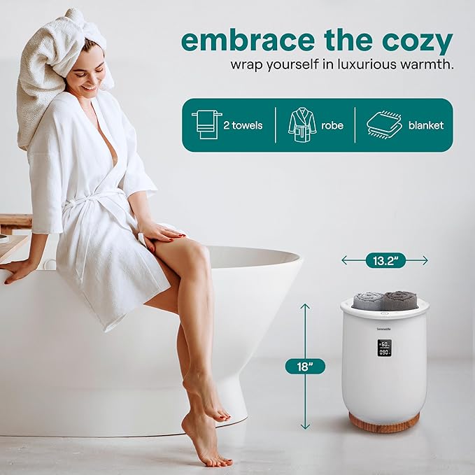 SereneLife Digital Display Bucket Towel Warmers, White Large Towel Warmer for Spa and Bathroom, Luxury Towel Heater Gifts for Him & Her, Auto Shut-Off, Fits 2 large, Blankets, Bathrobes, PJ's