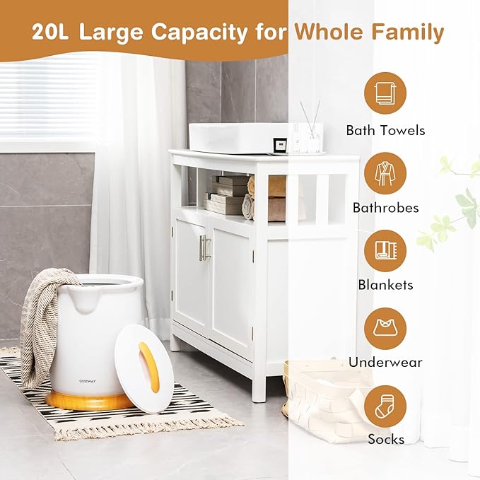 COSTWAY Bucket Style Towel Warmer,Fragrance Holder, Fits up to Two 40” x 70” Oversized Towels, Bathrobes, Blankets, Auto Shut Off, Luxury Towel Warmer for Bathroom, Spa