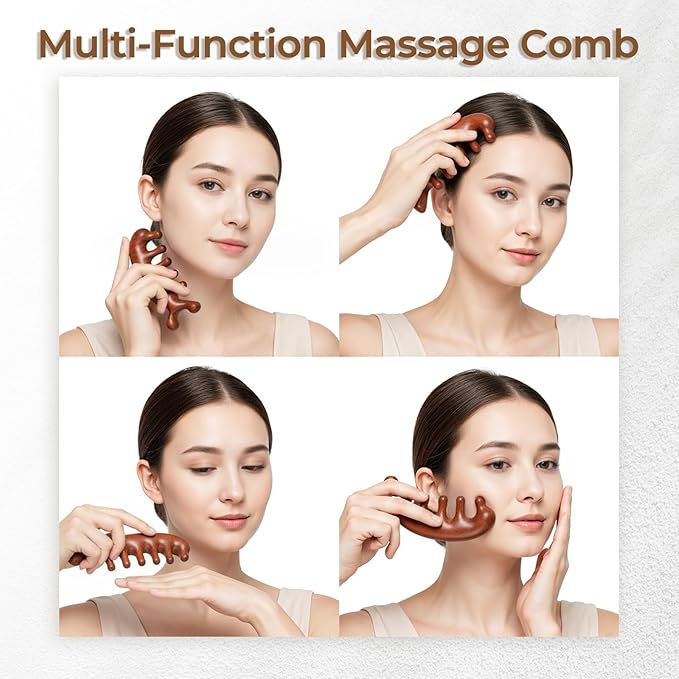 Wooden Scalp Massager & Hair Scrubber, Head Massager Brush for Hair Growth, Natural Sandalwood Wide Tooth Combs, Manual Scalp Scrubber, Portable Scalps Brush for Woman Men Wet Dry Hairs