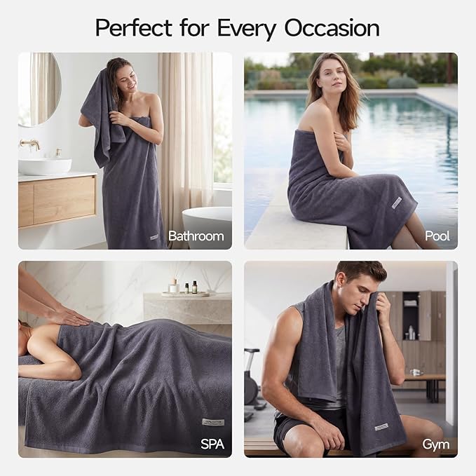 ecolook Bath Towels Set of 4,100% Cotton,27 x 55 Inches,Quick-Drying & Absorbent,Soft,Lightweight Towels for Bathroom,Shower,Spa, Gym & Hotel,Gray Purple