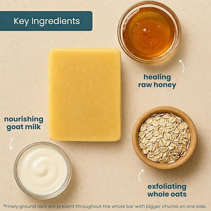 Honey Oatmeal Soap Bar - Goat Milk Soap for Men, Women & Kids - Natural, Handmade w/Real Milk - Dry, Sensitive Skin, Hands/Body - Premium, Gentle, No Dyes - (1, Large, 5oz)