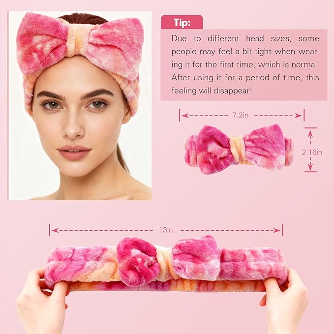 6 Pcs Spa Headband for Washing Face,Skincare Headband with Removable Bow,Furry Face wash Headbands,makeup Headbands for Women,Teen,Girls,Christmas Gift