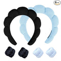 Spa Headband and Wristband Set for Women,Terry Cloth Sponge Headband for Washing Face,Makeup,Facial Mask and Skincare (Black,Blue, One Size)