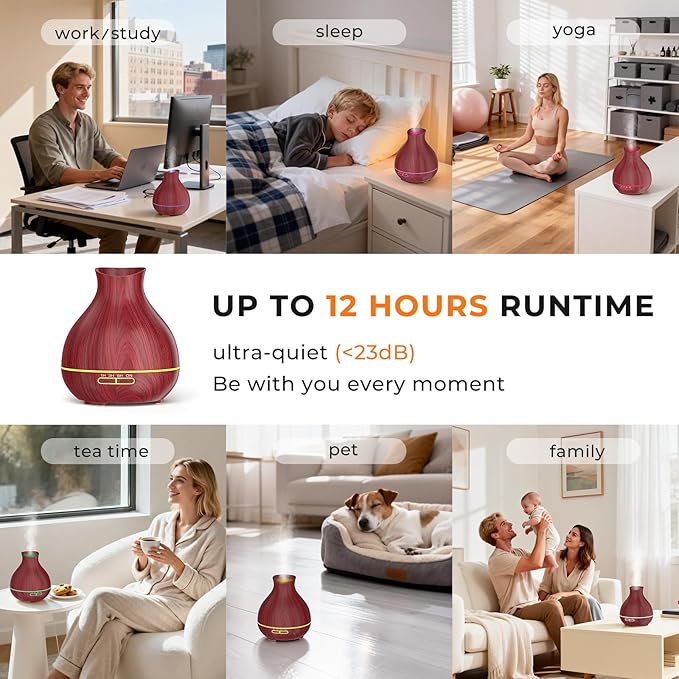 BZseed Aromatherapy Essential Oil Diffuser 550ml 12 Hours Wood Grain Aroma Diffuser with Timer Cool Mist Humidifier for Large Room, Home, Baby Bedroom, Waterless Auto Shut-off,7 Colors Lights Changing