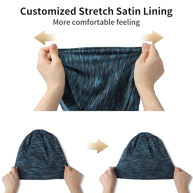 Satin Bonnet Silk Lined Sleep Cap- Adjustable Hair Cover for Women Men Frizzy Hair Night Cap Patients Care Lake Blue
