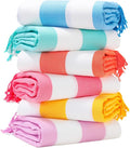 Genovega 6 Oversized Cotton Turkish Beach Bath Towel Set Bulk 74"x38" Extra Large Sand Free Quick Dry Swimming Camping Pool Clearance Towels Blanket Essentials Adult Multi Stripe