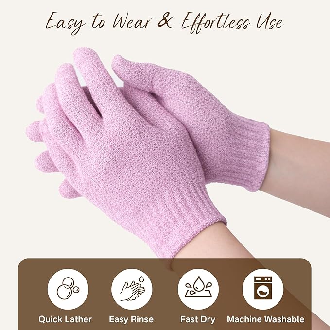4 Pairs Exfoliating Gloves for Shower, Shower Gloves, Body Scrubber, Korean Exfoliating Mitt Body Scrubber, Microfiber Bath Gloves, Exfoliate Sponge Loofah Wash, Shower Scrubber