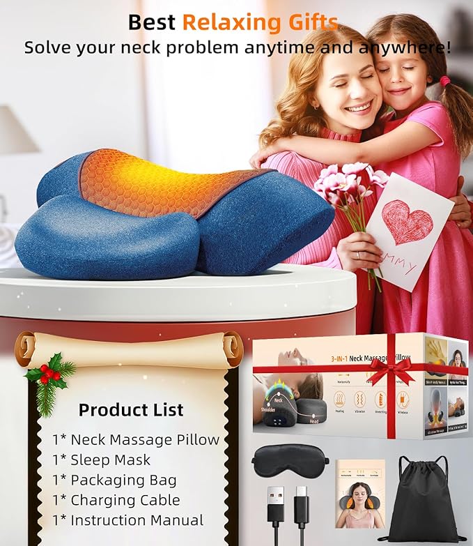 Upalled Neck Cervical Pillows, Rechargeable Neck Massager Cervical Pillows Neck Hump for Shoulder Pain