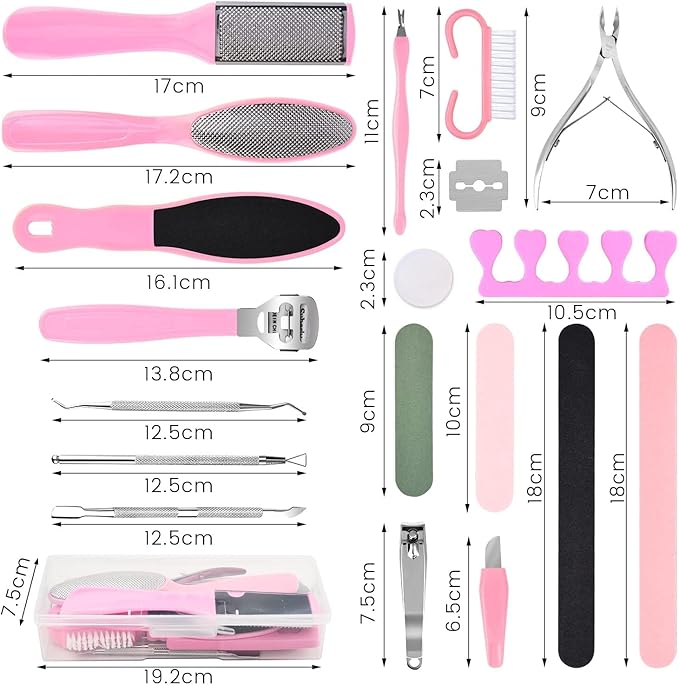 Professional Foot Care Kit, 30-Piece Pedicure Set with Foot File, Callus Shaver, Hard Skin Remover (Pink)