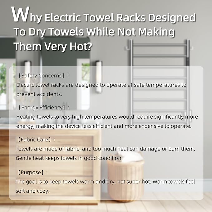 P&Dlusir Towel Warmer, Heated Towel Rack with Smart Timer and Thermo Control, Wall-Mounted Heated Towel Rail, Stainless Steel, Hard-Wired/Plug-in, Polished, 8 bar