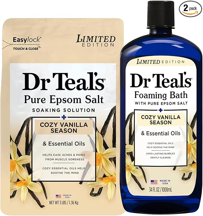 Dr Teal's Cozy Vanilla Season Comfort Pure Epsom Salt Soak and Cozy Vanilla Season Foaming Bath Duo Pack