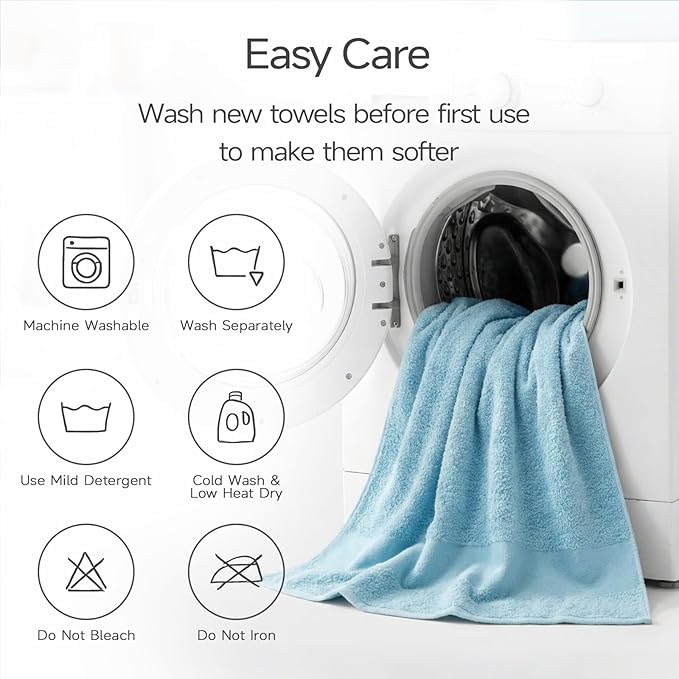 REDKISS Towels 2 Pack Luxury Extra Large Bath Towels Set 30 x 58 Inches – 100% Cotton, Ultra Soft Highly Absorbent & Quick Dry Towels for Bathroom, Gym, Hotel, Spa, Mist Blue