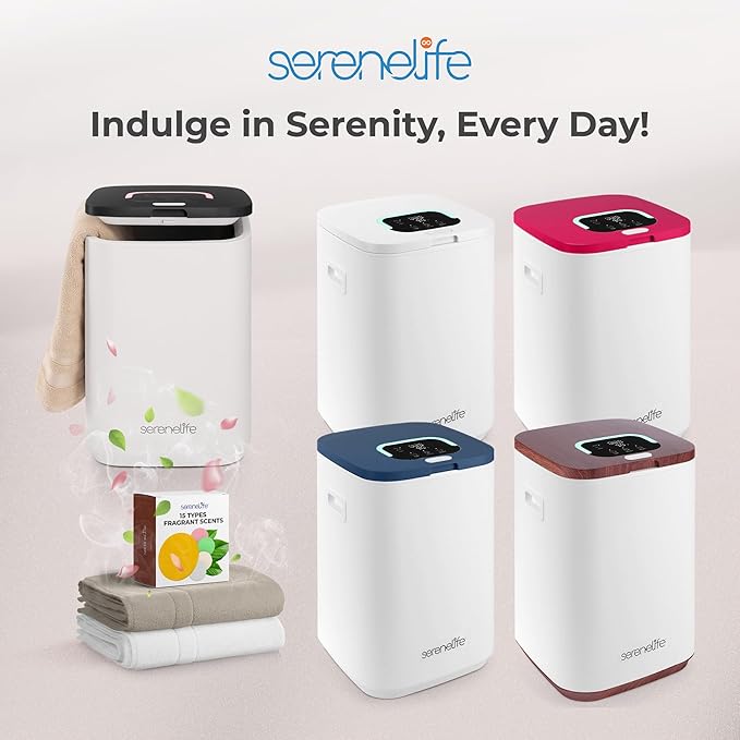 SereneLife Towel Warmer Bucket - Compact 23L Bathroom Towel Heater with Essential Oils Disc Holder, Adjustable Timer, Auto Shut-Off, Power Cord Storage & LED Display, Fits 2 Oversized Towels (Black)