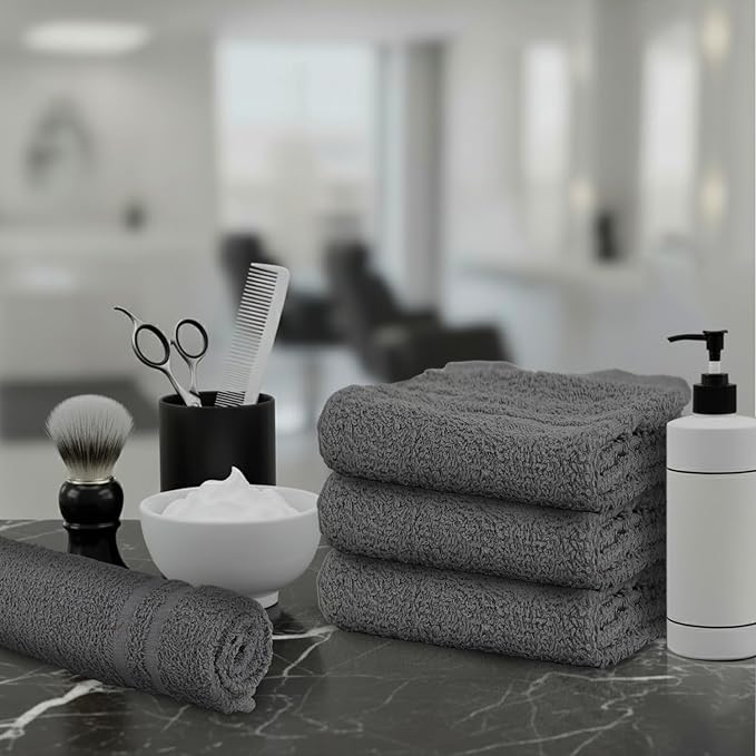 Salon Towels – 50 Pack Grey Hand Towels 100% Cotton Spa Towels – 16x27 inches Highly Absorbable Facial Towels Gym Towels Hair Towels and Face Towels Bulk Small Towels (Not Bleach Proof)