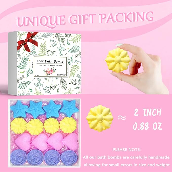 Lanwexy Bath Bombs, 32 Pack Foot Soak with Bath Salt and Tea Tree Oil. Organic Natural Handmade Aroma Pure Essential Oil Bubble Balls for Callus, Dry Cracked, Stubborn Odor