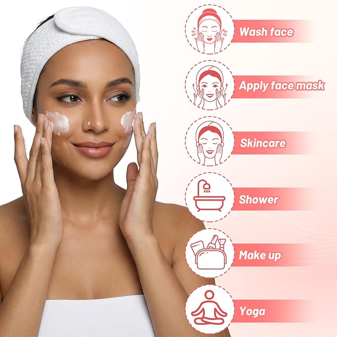 Yolev 4 Pcs Skincare Headbands Adjustable Spa Headbands for Women Cotton Skin Care Headband with Magic Tape 4 Colors Hair Band for Washing Face Makeup Women