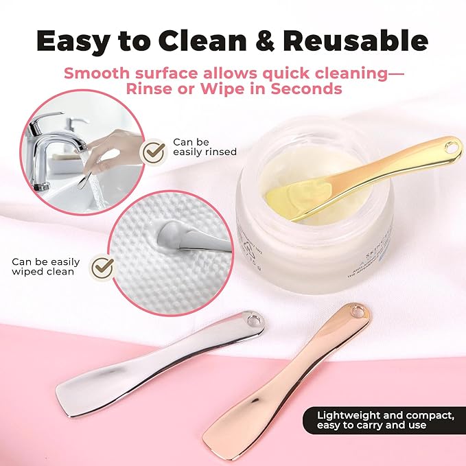 Metal Makeup Spatula Tool - Spatula for Skincare, Cosmetic Scoop for Creams, Lotions, Masks - Makeup Spatula in Rose Gold, Silver and Gold Colors