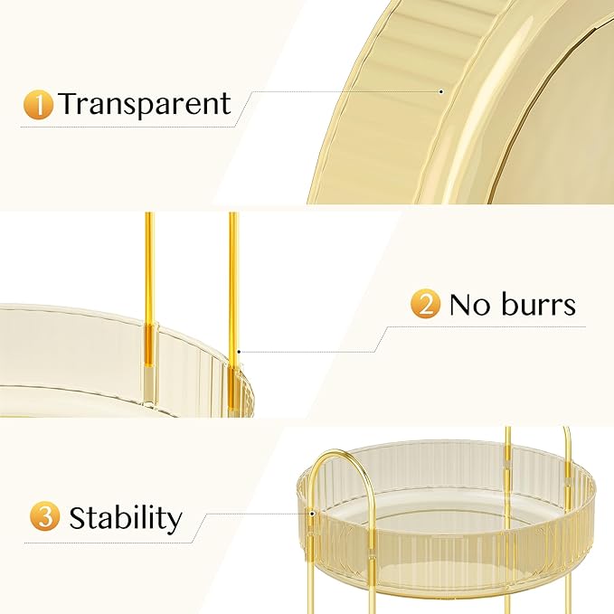Rotating Makeup Organizer Countertop,Skincare Organizers,Spinning Perfume Tray Stand,Makeup Storage Organizer for Vanity,Bathroom Organizer and Storage,Lazy Susan,3 Tier,Gold