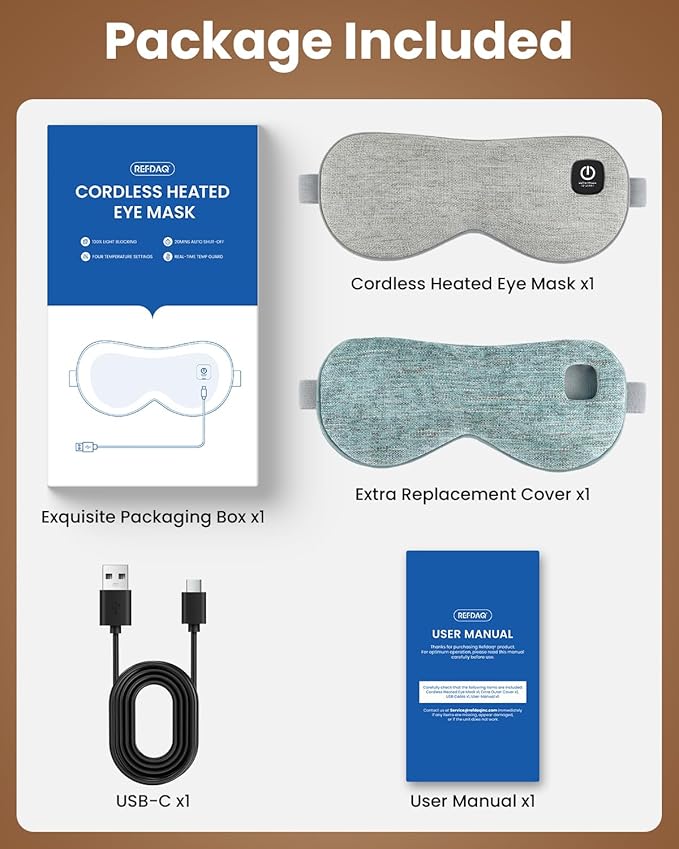 Cordless Heated Eye Mask with 1500mAh Large Battery, 4 Heat Levels & 100% Blackout for Dry Eyes Relief, Fast Heating Eye Heating Pad with 2 Washable Covers for Sleep, Travel, MGD, Blepharitis