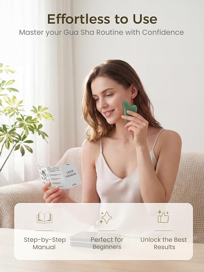 Gua Sha Facial Tool – Green Stone Guasha Tool for Face, Neck & Body – Gua Sha Tool for Lymphatic Drainage, Puffiness Reduction & Targeted Tension Relief – Beauty Skin Care Gift (Light-Green)