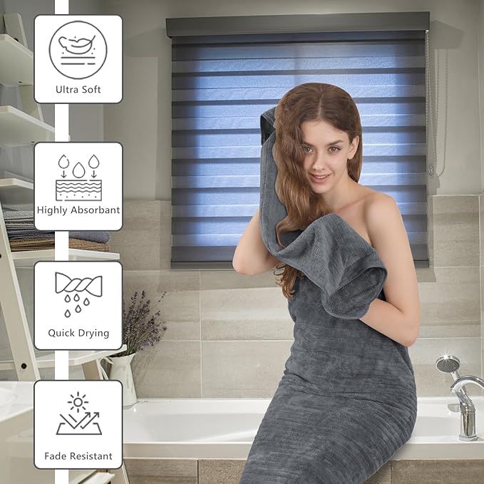 Extra Large Bath Sheet Set of 4,Ultra Soft Fluffy Towel,35”x 70”Oversized Bath Towel Set,Premium Microfiber Bathroom Towel Set Highly Absorbent Quick Dry Shower Towel for Bathroom,Hotel,Spa(Grey)