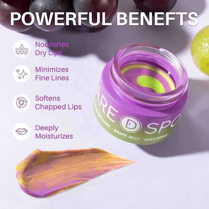 SPODARE Grape Lip Mask, Hydrating Overnight Lip Sleeping Mask, Lip Moisturizer for Dry Cracked Lips Care, Dual-Color Lips Balm for Nourishing and Softening Lips, Minimizes Fine Lines - 12g