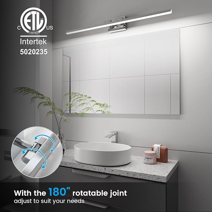 VOLISUN Modern Bathroom Vanity Light 39.4 inch, Rotatable, 24W Dimmable 5CCT Led Bathroom Light Fixture Over Mirror, Chrome Vanity Light for Bathroom Mirror Cabinets-ETL Certificated