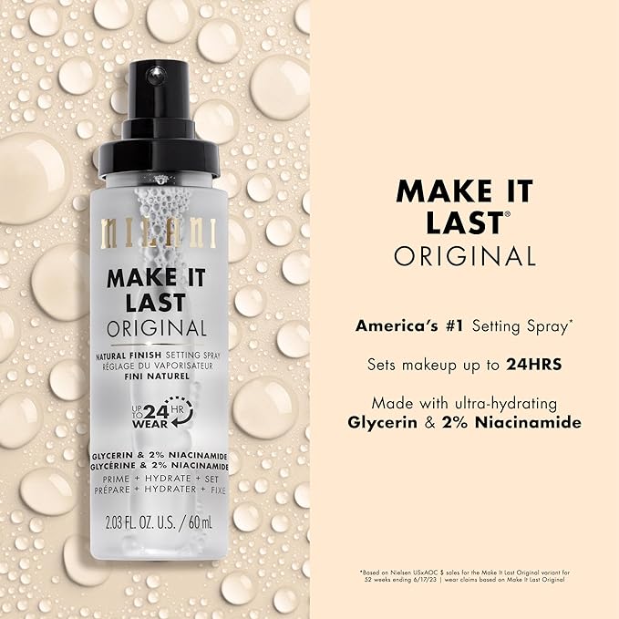 Milani Setting Spray + Primer, Make It Last Original - Natural Finish with Niacinamide for Hydration, Setting Spray for Makeup and Face Primer, 3-in-1 Prime + Hydrate + Set, 2.03 Fl. Oz - 2 Pack