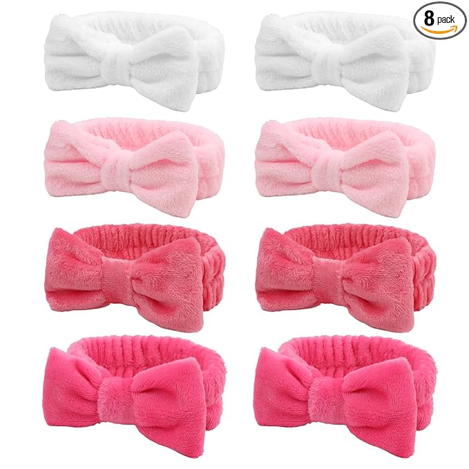 8 Pack Spa Headband for Washing Face,Pink Skincare Headband Set for Women Girls Cute Bow Headbands for Makeup Skin Care Head bands Sleepover Party Supplies for Girl