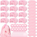 Mimorou 48 Pieces Spa Party Supplies Gift for Mother's Day 12 Spa Headband 12 Plush Sleep Eye Mask 12 Velvet Scrunchies 12 Organza Bags for Sleepover Slumber Party Graduation Gift(Pink)
