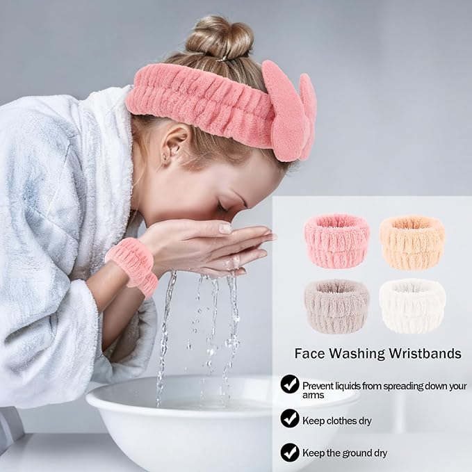 CIEHER 12 PCS Makeup Headband for Women Wrist Washband Scrunchies Cuffs for Washing Face, Soft Butterfly Spa Headband Matching Wristbands
