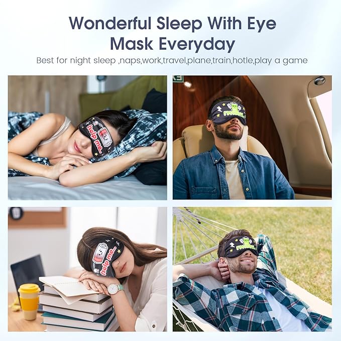 2 Pcs Boys Sleep Eye Mask, Guys Blackout Sleeping Silk Mask for Kids Adult Children's Travel Eye Mask Eye Cover Blindfold for Game (2 Pcs Battery Mask - Style 8)