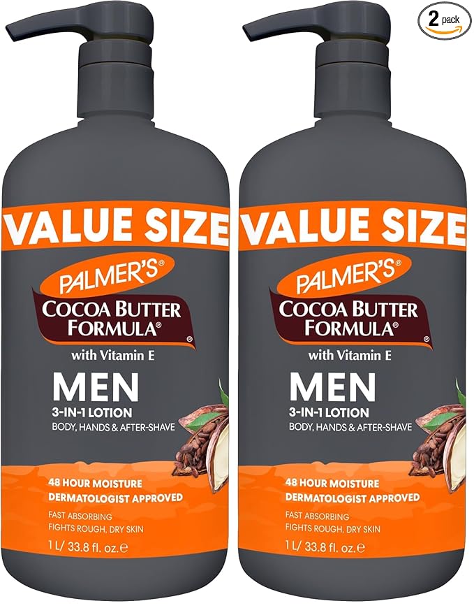 Palmer's Cocoa Butter Formula Men's 3-in-1 Fast Absorbing Face & Body Lotion, 33.8 oz. (Pack of 2)