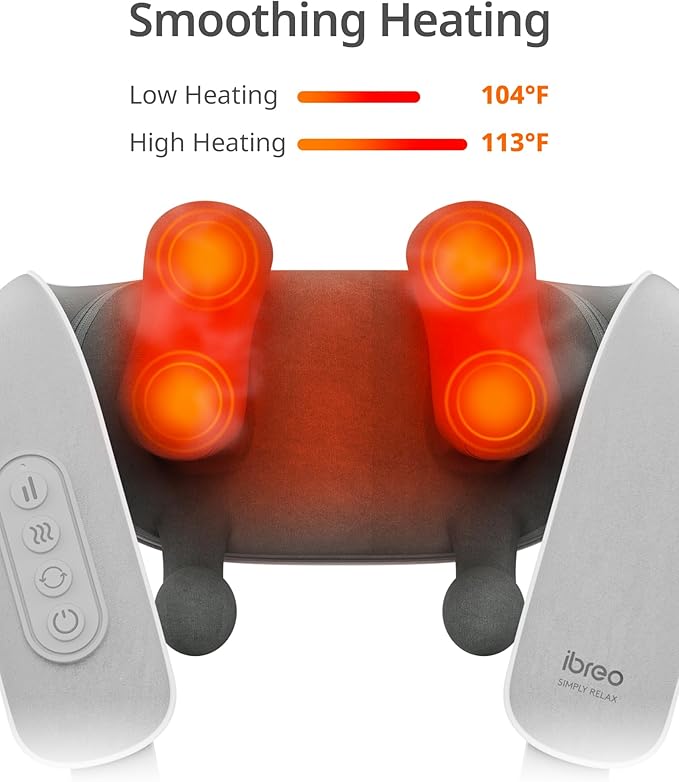 Cordless Shiatsu Neck and Back Massager with Heat, 10 Mins x 12 Use, 3 Massage Modes & 2 Intensity Levels, Mother’s Day Gift for Mom, 3D Kneading Deep Tissue, Voice Prompt for Pain Relief &Relaxation