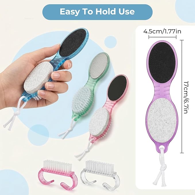 4PCS Foot Scrub Brush, 4 in 1 Foot Scrubber Brush for Shower with Pumice Stone Foot Rasp & Sandpaper, Multi Purpose Pedicure Brush for Feet
