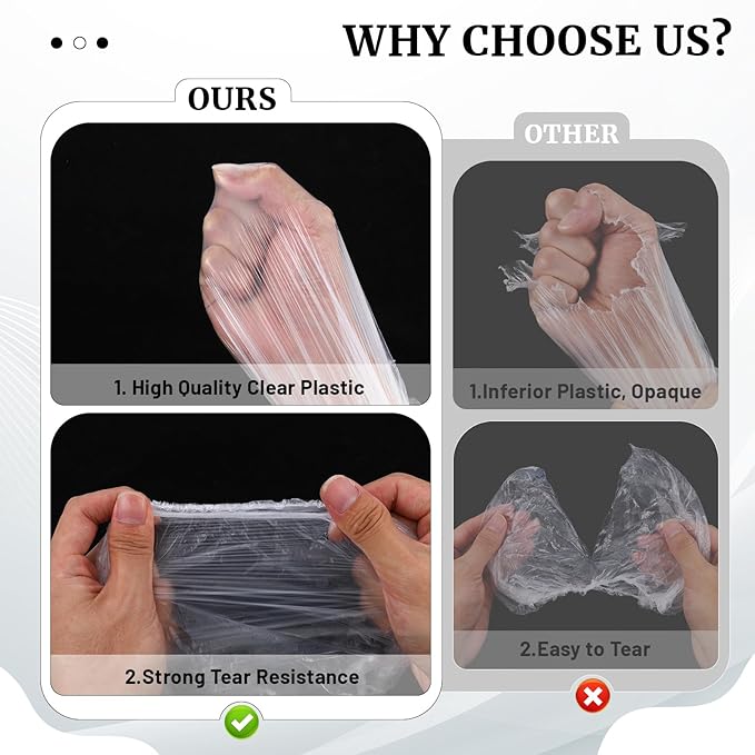 Qianyu 100 PCS Disposable Shower Caps and 100 PCS Earmuffs, Clear Plastic Hair Cap Thick Elastic Waterproof Bath Caps for Women Men Bathing Hair Treatment Home Spa Hotel Travel Beauty Salon