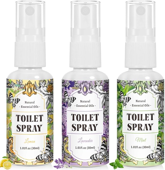 STRN Toilet Spray, 3-Pack Lemon, Mint & Lavender Natural Scent, Portable Instant Odor Deodorizer for Home, Bedroom, Travel Size