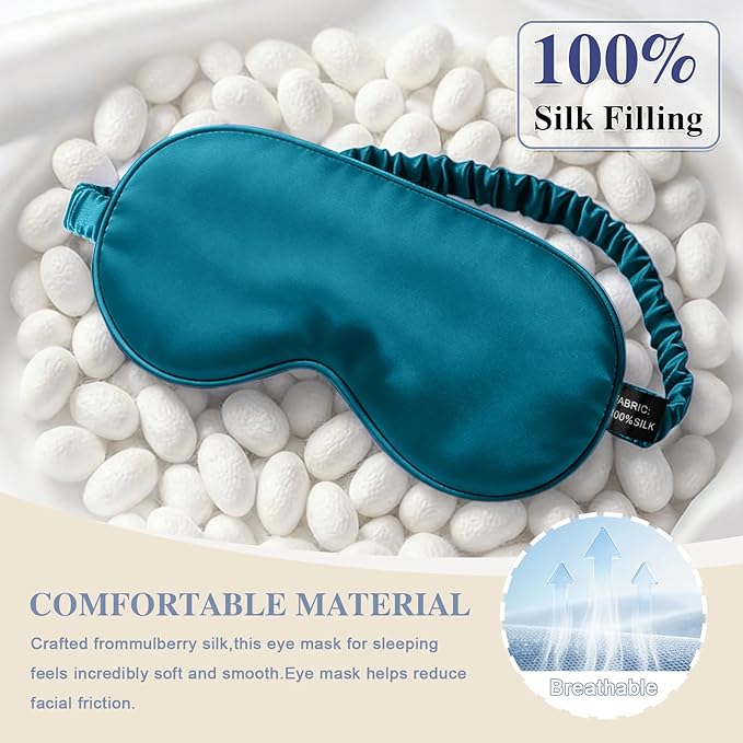 Silk Sleep Mask,Eye Mask for Sleep Women Men,Mulberry Sleeping Mask with Adjustable Strap,Blindfold Blackout Eye Mask for Travel and Full Night's Sleep,Nap